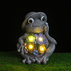 Adorable Frog Garden Statue with Solar LED Lights